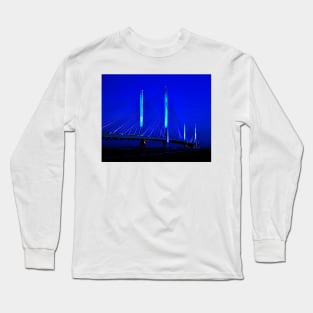 Blue Indian River Bridge at Night Expressionism Long Sleeve T-Shirt